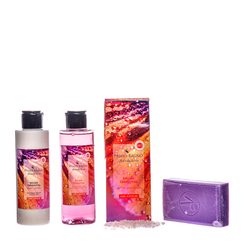 Musk Oriental Body Lotion 150ml, Shower Gel 150ml, Bath Salts 100gr, Olive Oil Soap 100gr & Sponge