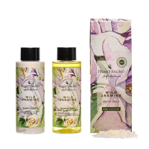 Paper Box Lantern Wild Jasmine Body Lotion 100ml, Shower Gel 100ml, Bath Salts 100gr & Sponge