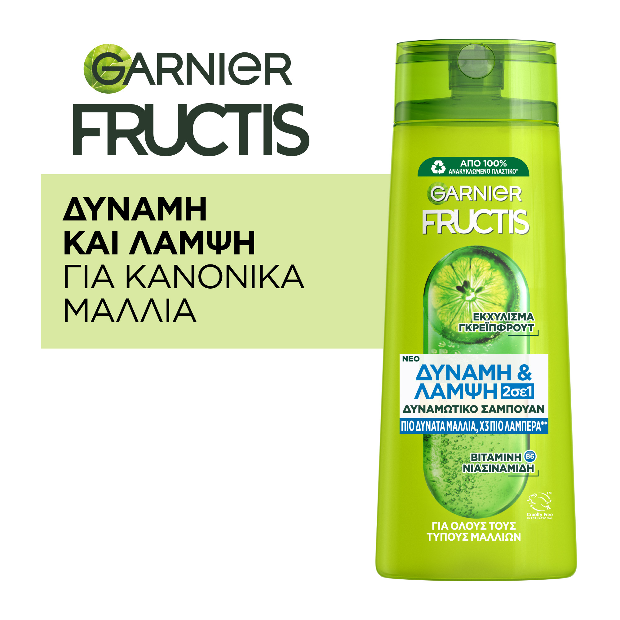 FRUCTIS 2 Σε 1 Σαμπουάν για ενδυνάμωση των κανονικών μαλλιών Δύναμη & Λάμψη 400ml