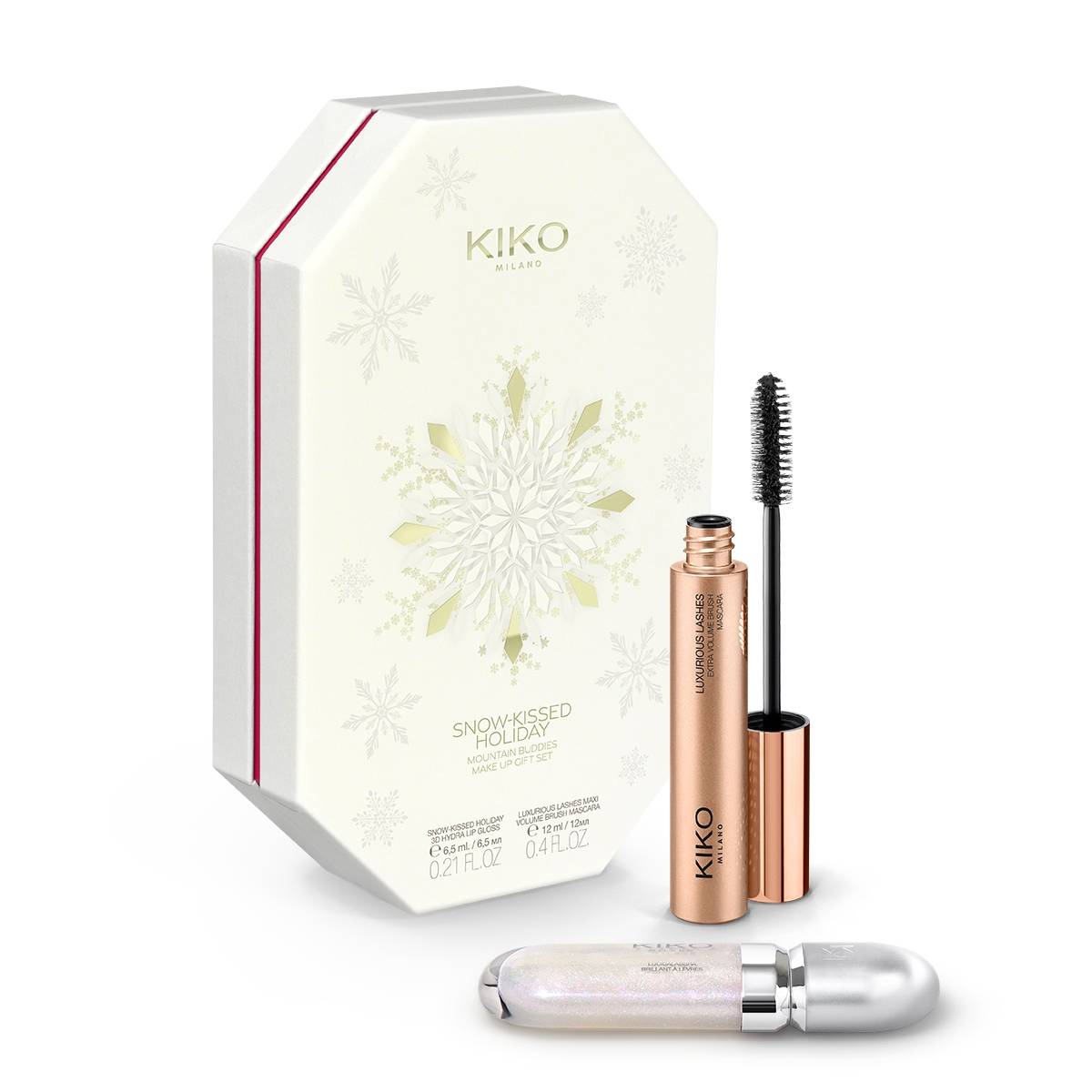 Kiko Milano Snow-Kissed Holiday Mountain Buddies Make Up Gift Set, Coffret Cadeau Maquillage: Brillant À Lèvres 3d Hydra Lipgloss Et Mascara Effet Volumateur 