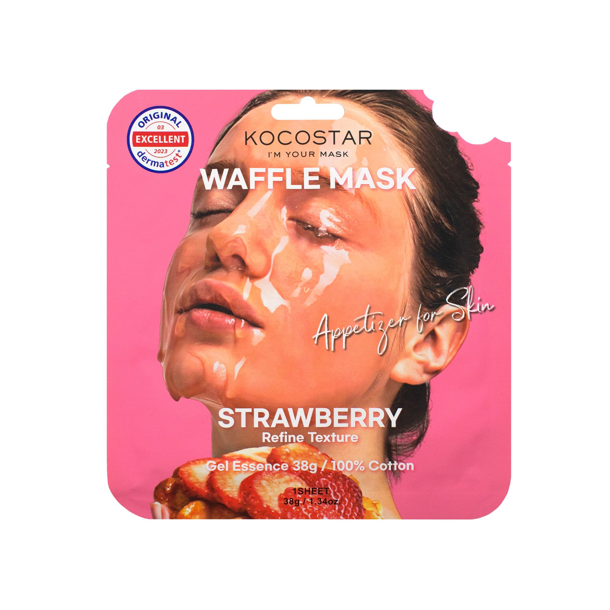 KOCOSTAR Waffle Mask Strawberry Εμποτισμένη Mάσκα Καθαρισμού & Λάμψης Για Λιπαρές Επιδερμίδες 38gr