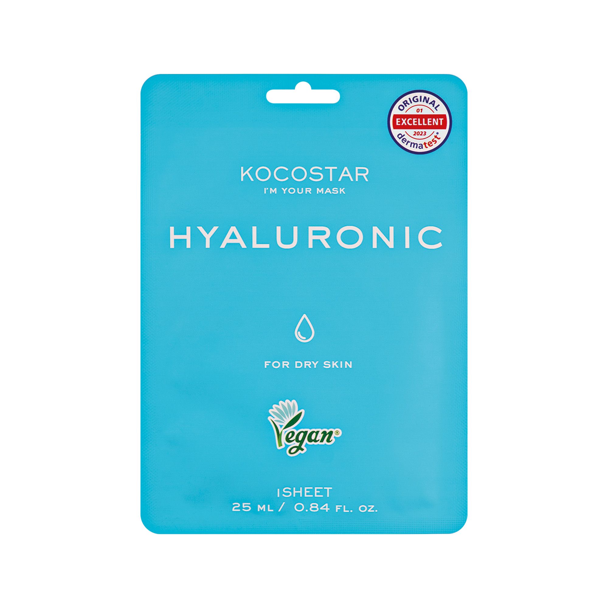 KOCOSTAR Hyaluronic Sheet Mask Εμποτισμένη Μάσκα Προσώπου για Θρέψη & Ενυδάτωση 25ml