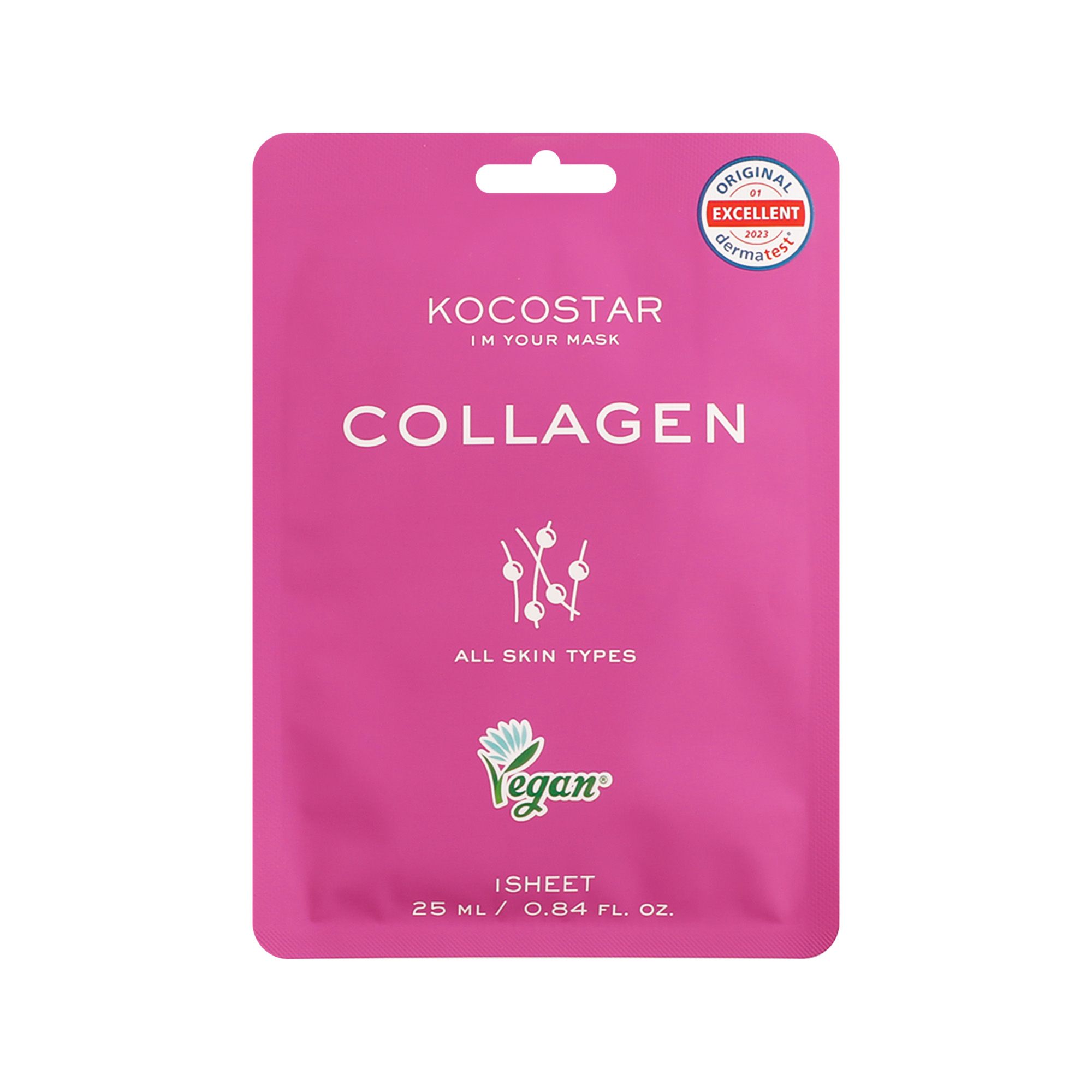 KOCOSTAR Collagen Sheet Mask Εμποτισμένη Μάσκα Προσώπου για Αναζωογόνηση 25ml