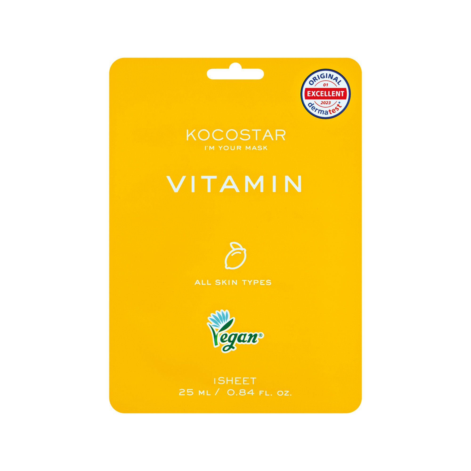 KOCOSTAR Vitamin Sheet Mask Μάσκα Προσώπου Με Αντιοξειδωτική Και Λευκαντική Δράση 25ml