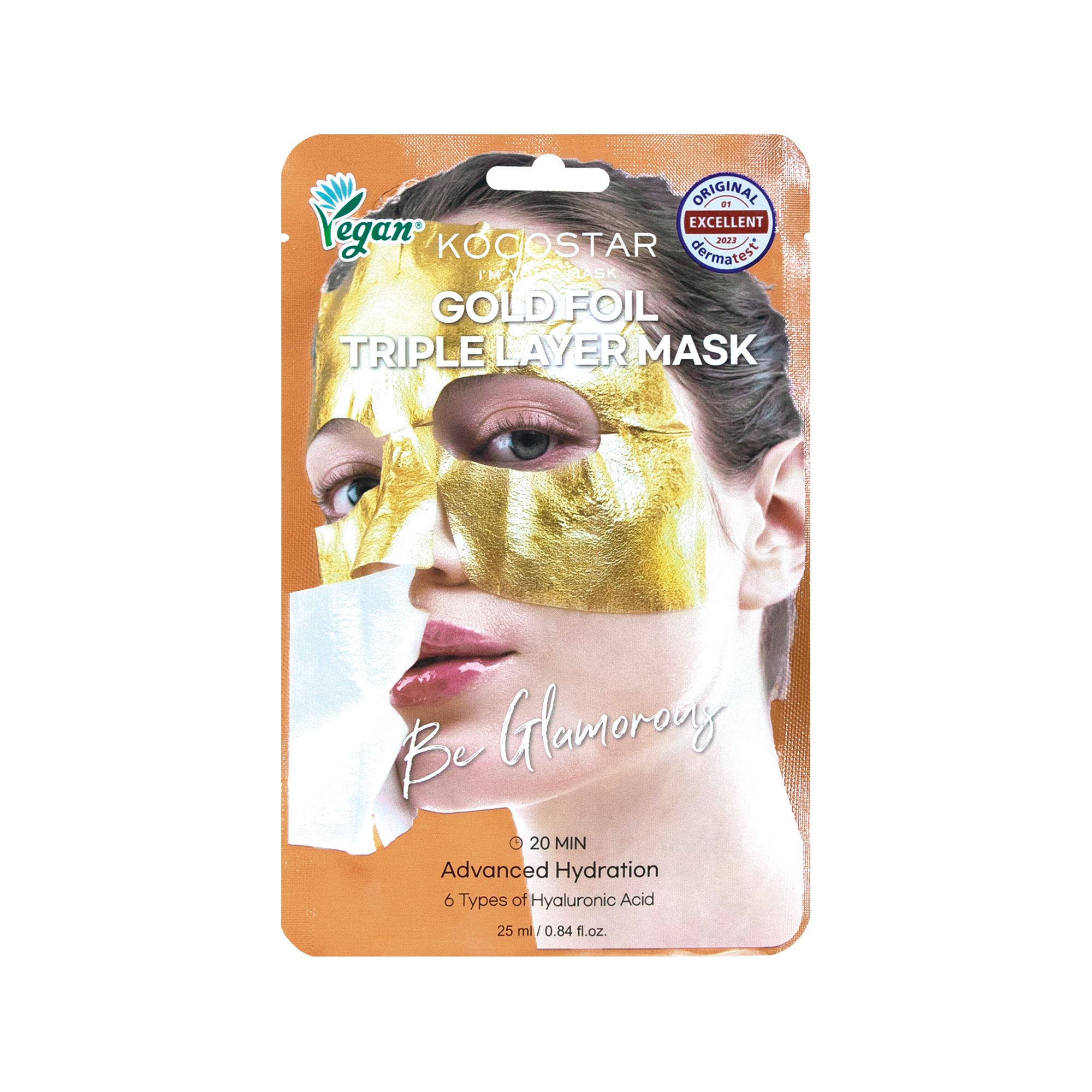 KOCOSTAR Premium Gold Foil Triple Layer Mask Μάσκα Προσώπου για Ενυδάτωση 25ml